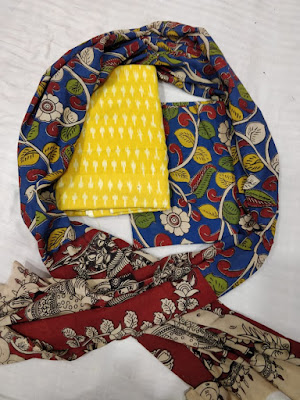 Ikkat cotton and Kalamkari combination dress materials | Suits, chudidars, churidar, Salwars, dupattas,top and bottom 