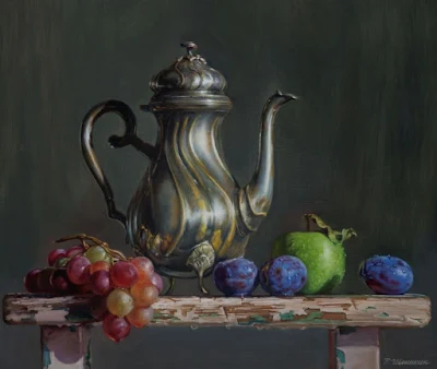 The Kettle With Fruit On The Bench painting Valery Shishkin