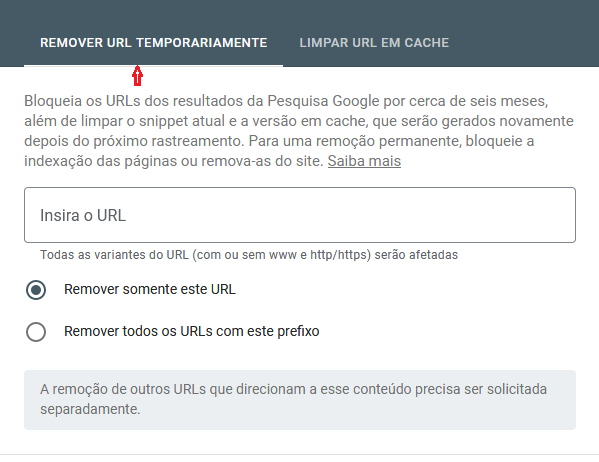 Remoção temporariamente: bloqueia os URLs dos resultados da Pesquisa Google por cerca de seis meses, além de limpar o snippet atual e a versão em cache, como disse anteriormente, após o prazo de 6 (seis) meses poderá ser indexado o conteúdo novamente, se  ainda constar no servidor conteúdo. Ou seja, existir uma URL acessível e com links que ainda apontam para ela