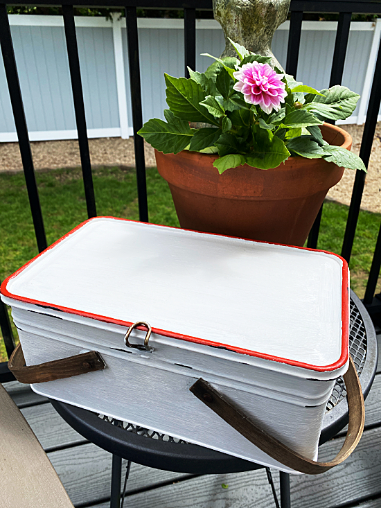 faux enamelware picnic box and flower