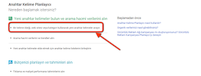 google anahtar kelime planlayıcı