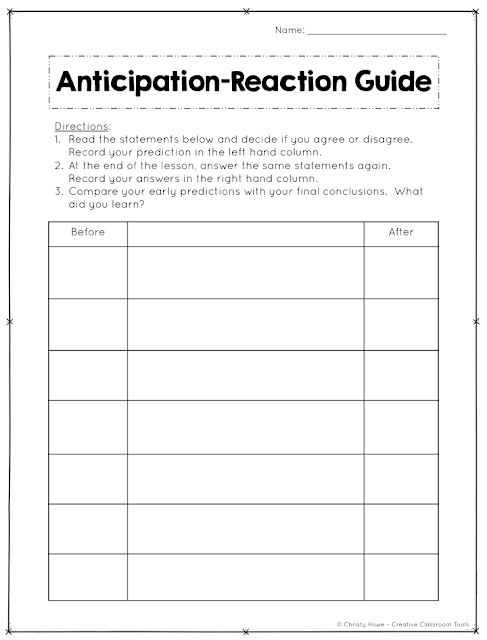 Anticipation-Reaction Guides are a great way to focus students' attention and activate prior knowledge!  This opening activity is one of my favorite anticipatory sets because it can be used across the curriculum. Read on to learn more about Anticipation Guides, ideas for implementation, and grab free printables.