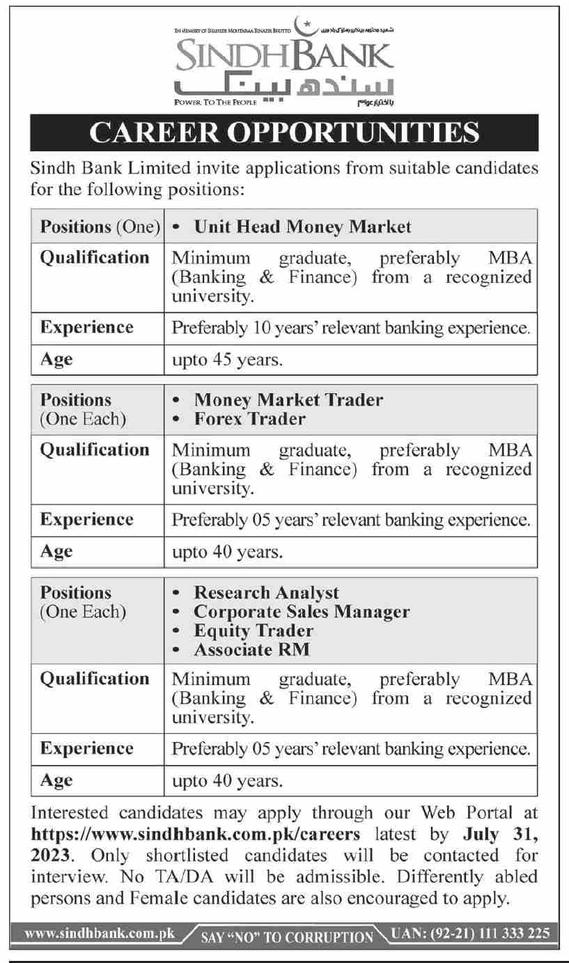 Jobs in Sindh Bank Limited
