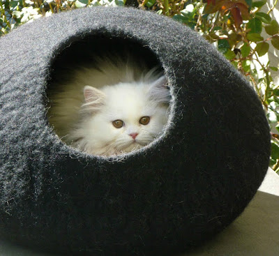 Cat Cave Bed Handmade Felted Wool House for Cats and Kittens