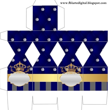 Golden Crown in Blue and Diamonds Free Printable Box.