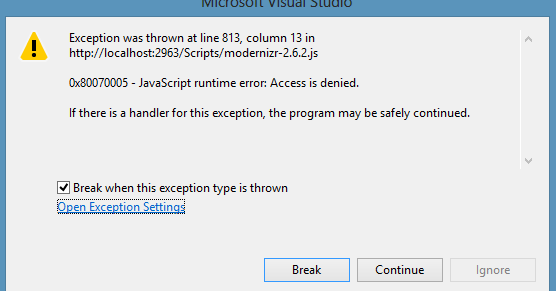 0x80070005 - JavaScript runtime error: Access is denied 