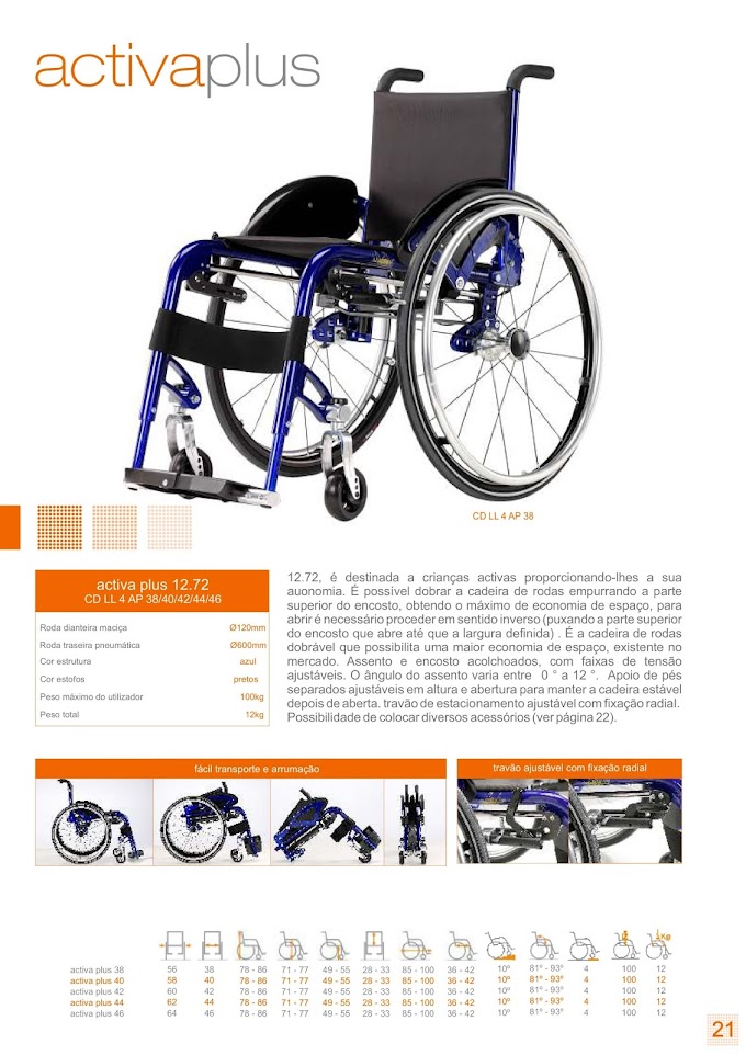 Cadeira de Rodas Liga Leve - Modelo Activa Plus - OrthosXXI