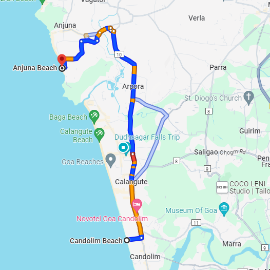 Candolim to Anjuna Route