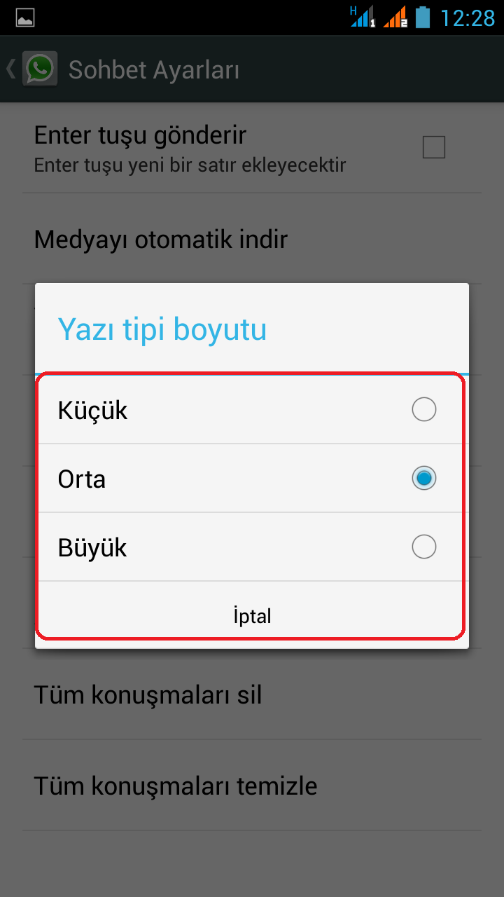 WhatsApp Yazı Boyutu