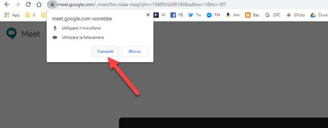 consentire a google meet di usare microfono e videocamera