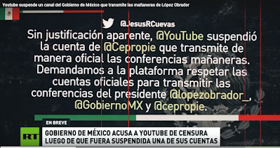 México: Youtube suspende un canal del Gobierno.