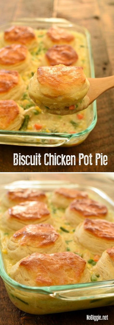 Chicken Pot Pie made easy! We love this Biscuit Chicken Pot Pie with pre-made biscuits, it's a delicious fast way to get dinner on the table. Chicken Pot Pie is one of the best comfort foods around…