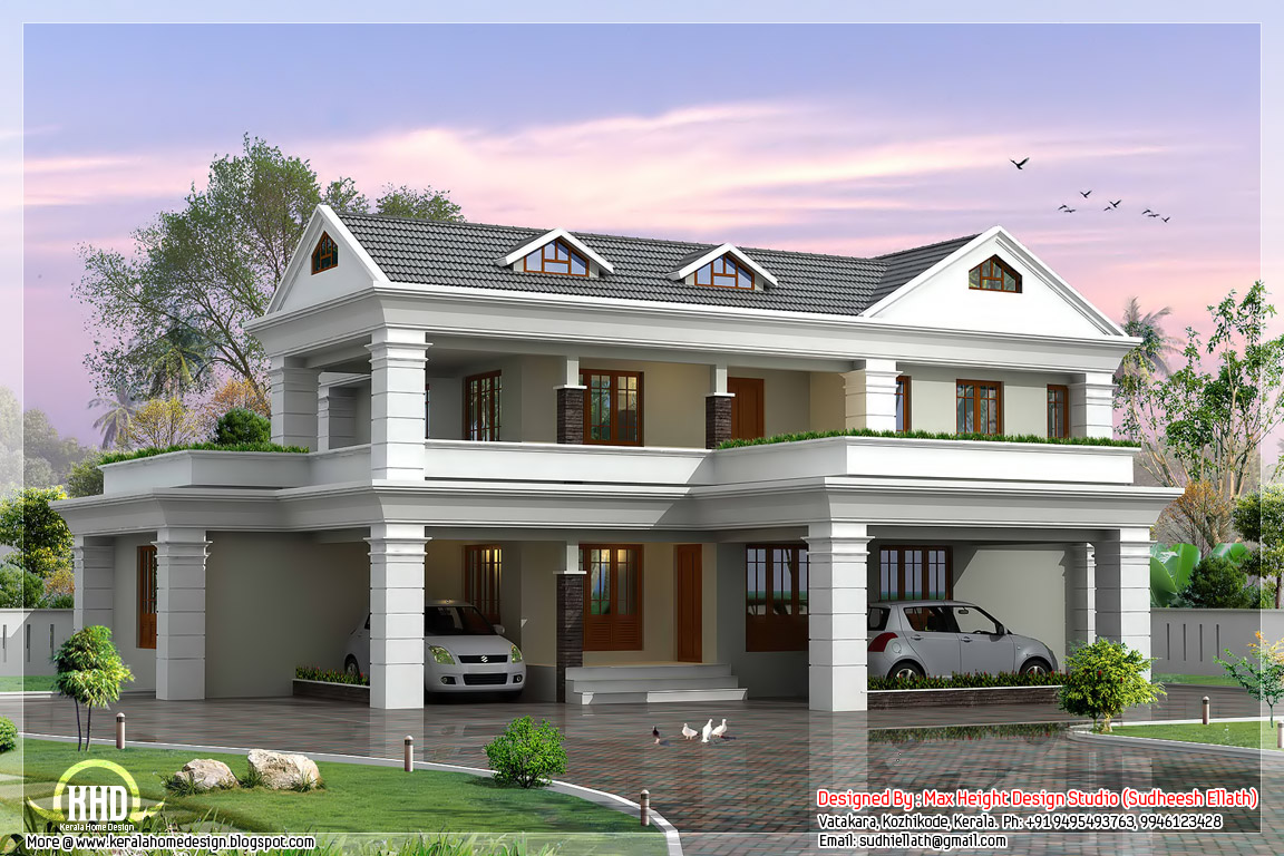  2  storey  sloping roof  home  plan  Kerala home  design  and 