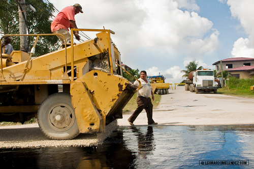 Paving streets in Orange Walk Town, Belize.