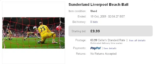 Beach ball from Sunderland-Liverpool match up for sale on eBay!