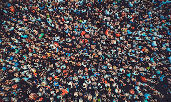 Large crowd of people seen from above