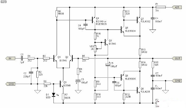 Build a 25W Class-A Power Audio Amplifier Circuit Diagram