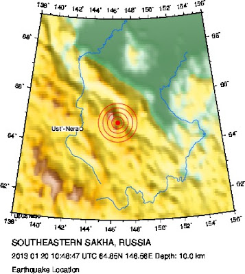 Epicentro sismo 5,5 grados, Rusia, 20 de Enero de 2013