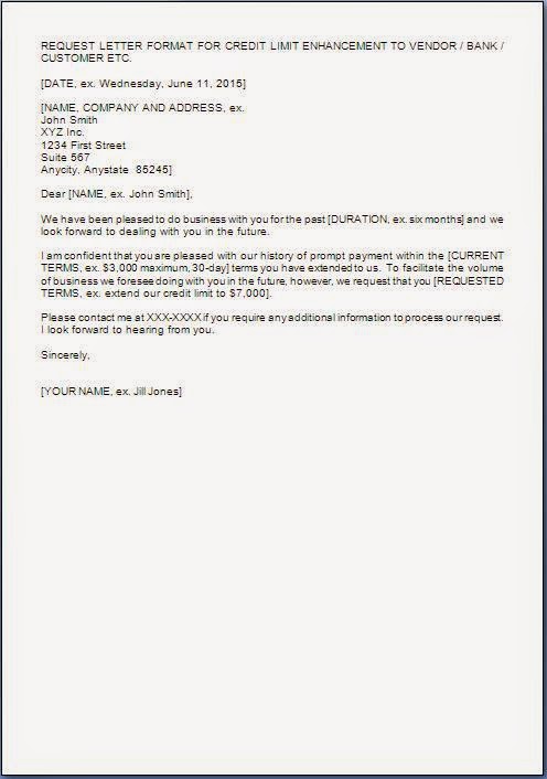 Letter To Increase Credit Limit With Supplier