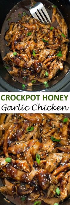 Slow Cooker Honey Garlic Chicken #recipe #slow #cooker #crockpot #chicken #dinner