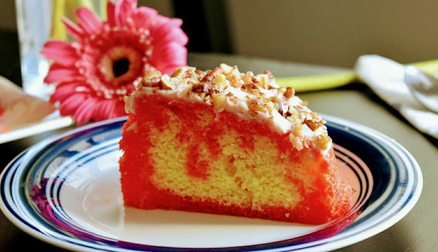 Jello Poke cake, streawberry cake, teatime cake, baking recipes, cake recipes, sponze cake recipe, homebake cake, poke cake, shadesofcooking