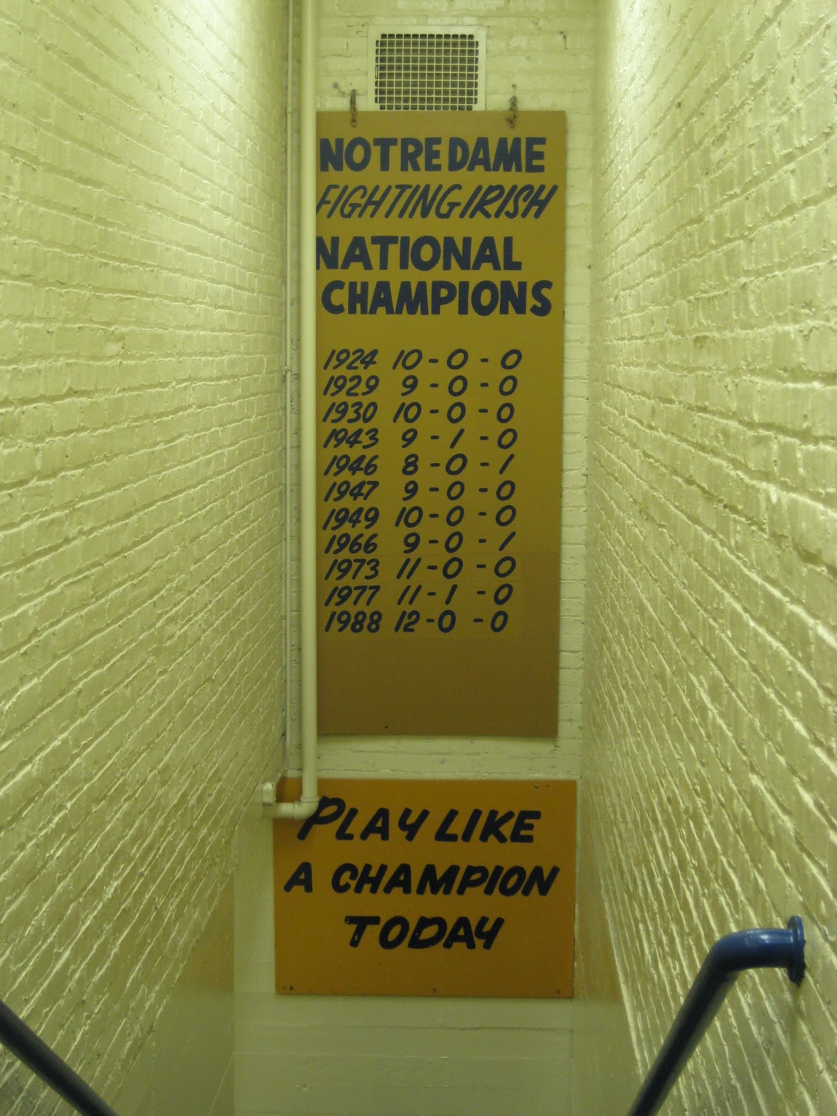 Notre Dame Locker room famous Play Like A Champion Today sign