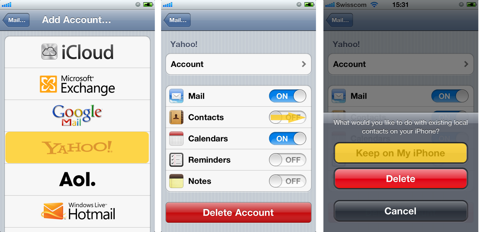 Transfer iPhone contacts with Yahoo!