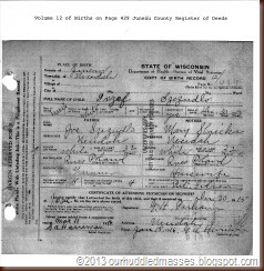 Szczudlo Josef (Jr) Birth Certificate 30 Dec1915