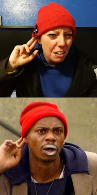 Dave Chappelle Show Tyrone Biggums stupid white girl copycat blue hoodie red hat beenie