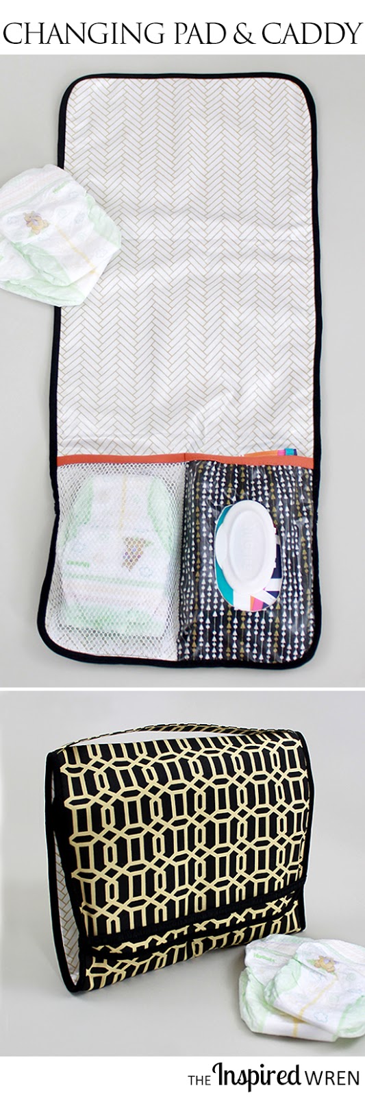 Love that the wipes and dipes are included AND it's laminated for easy cleaning! | TUTORIAL: On-the-Go Changing Pad & Diaper Caddy | The Inspired Wren