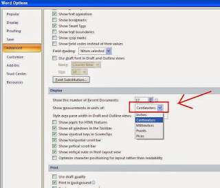 mengatur unit measurements ms word