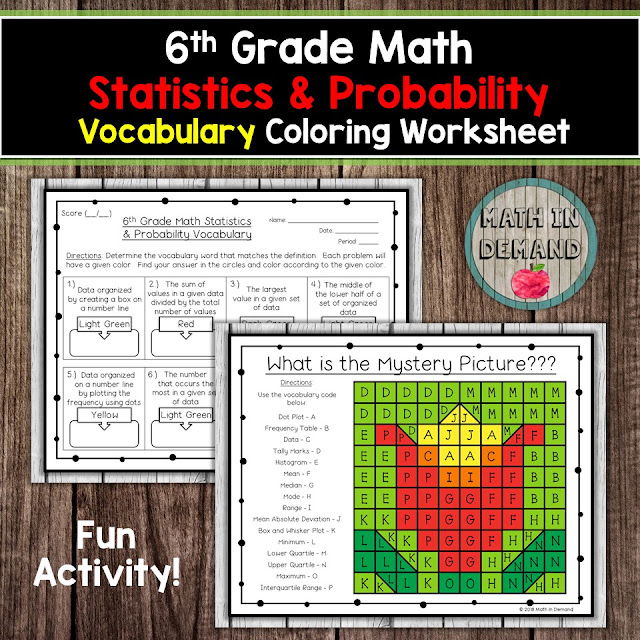 6th Grade Math Vocabulary Coloring Worksheets