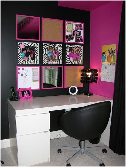 DESK FOR GIRLS BLACK AND FUCHSIA DECORATION