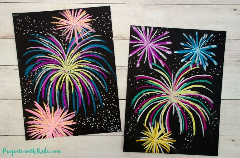 Fireworks chalk pastel art for kids