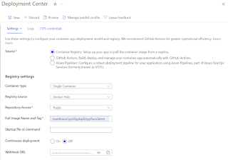 Azure App Service Deployment Screen pulling Image from Docker Hub