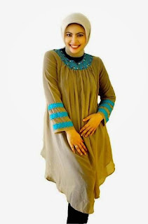 Gambar Baju Busana Muslim Wanita Gemuk Warna Coklat Krem Trend Terbaru 