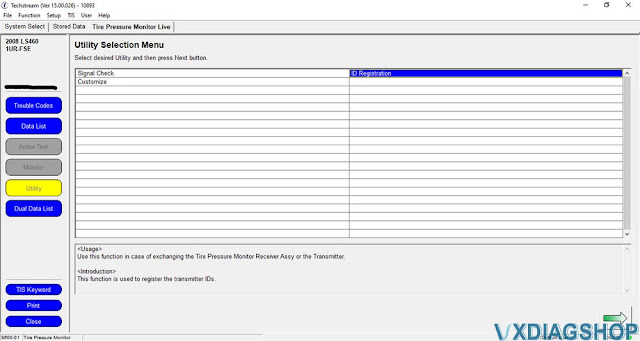VXDIAG Techstream Register Lexus LS460/LS600 TPMS 7