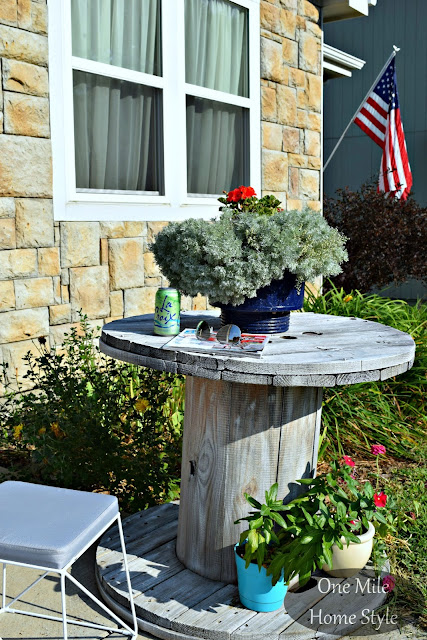 White Washed Wooden Spool Table After - One Mile Home Style