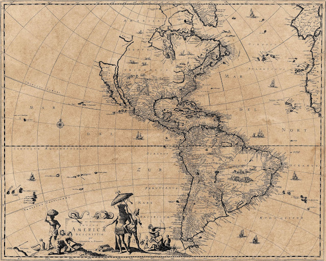 Vintage Map North America South America