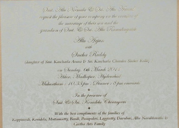 Allu Arjun 39s Wedding Invitation Posted by ChandU at 1028 AM