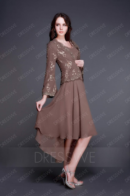 Elegant A-Line V-neck Asymmetry Luba's Mother of The Bride Dress With Jacket/Shawl