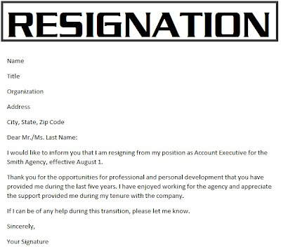 Samples of resignation letters: resignation letters template
