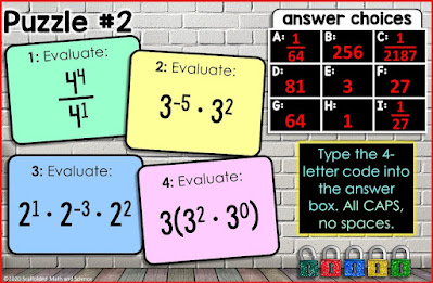 exponent rules digital math escape room {with evaluating}