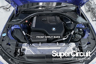 BMW G20 330i engine bay with the SUPERCIRCUIT Front Strut Bar installed.