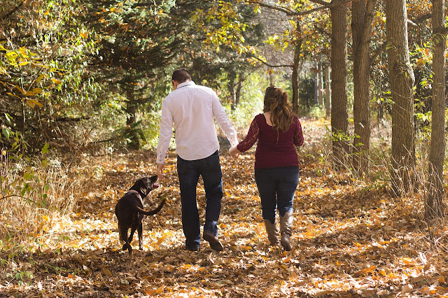 Happy family with their new dog enjoying a walk in the park