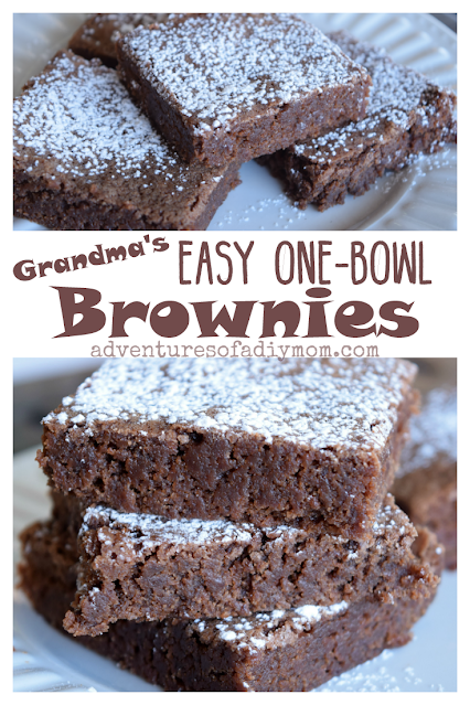 Try this easy one-bowl brownie recipe. You probably have all the ingredients on hand. This tried and true homemade brownie recipe was handed down to me by my Grandma. #brownies #chocolate #adventuresofadiymom #chocolatelovers #baking #homemadebrownies