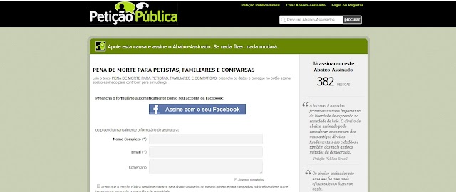 DENÚNCIA GRAVE: Petição Pública pede PENA DE MORTE PARA PETISTAS, FAMILIARES E COMPARSAS