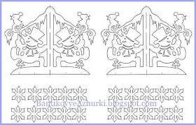 Схема новогодней подвески из бумаги "Снеговик и птичка"