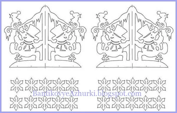 Схема новогодней подвески из бумаги "Снеговик и птичка"