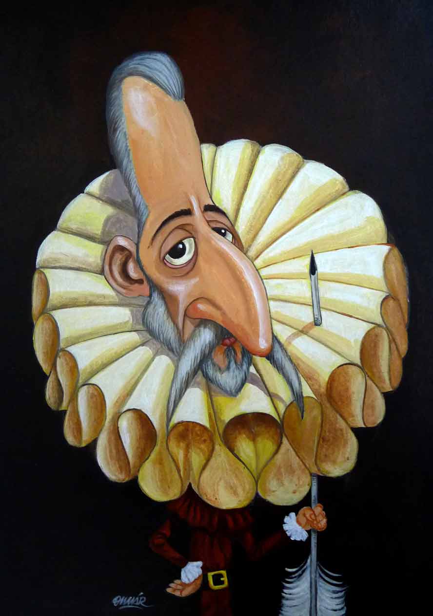 Cervantes .. Caricature by Omar Zevallos - Peru